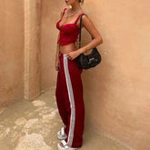 Wide Side Striped Low Waist Sweatpants